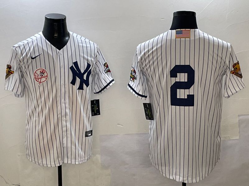 Men New York Yankees #2 No Name White Stripe Throwback Game 2025 Nike MLB Jersey style 7